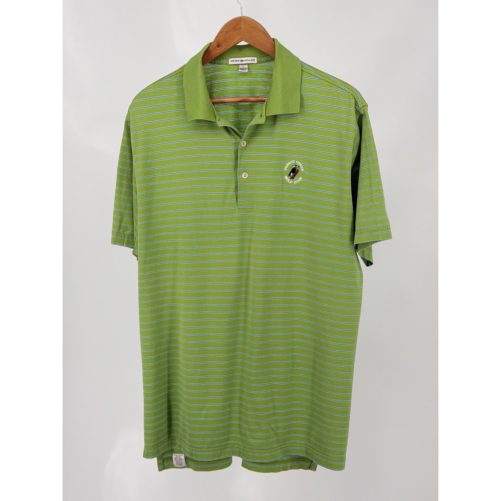 Peter Millar Polo Shirt Mens L Green Stripe Forest Creek Golf Club